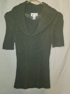 LOFT Olive Green Short Sleeve Cowl Neck Knit Sweater